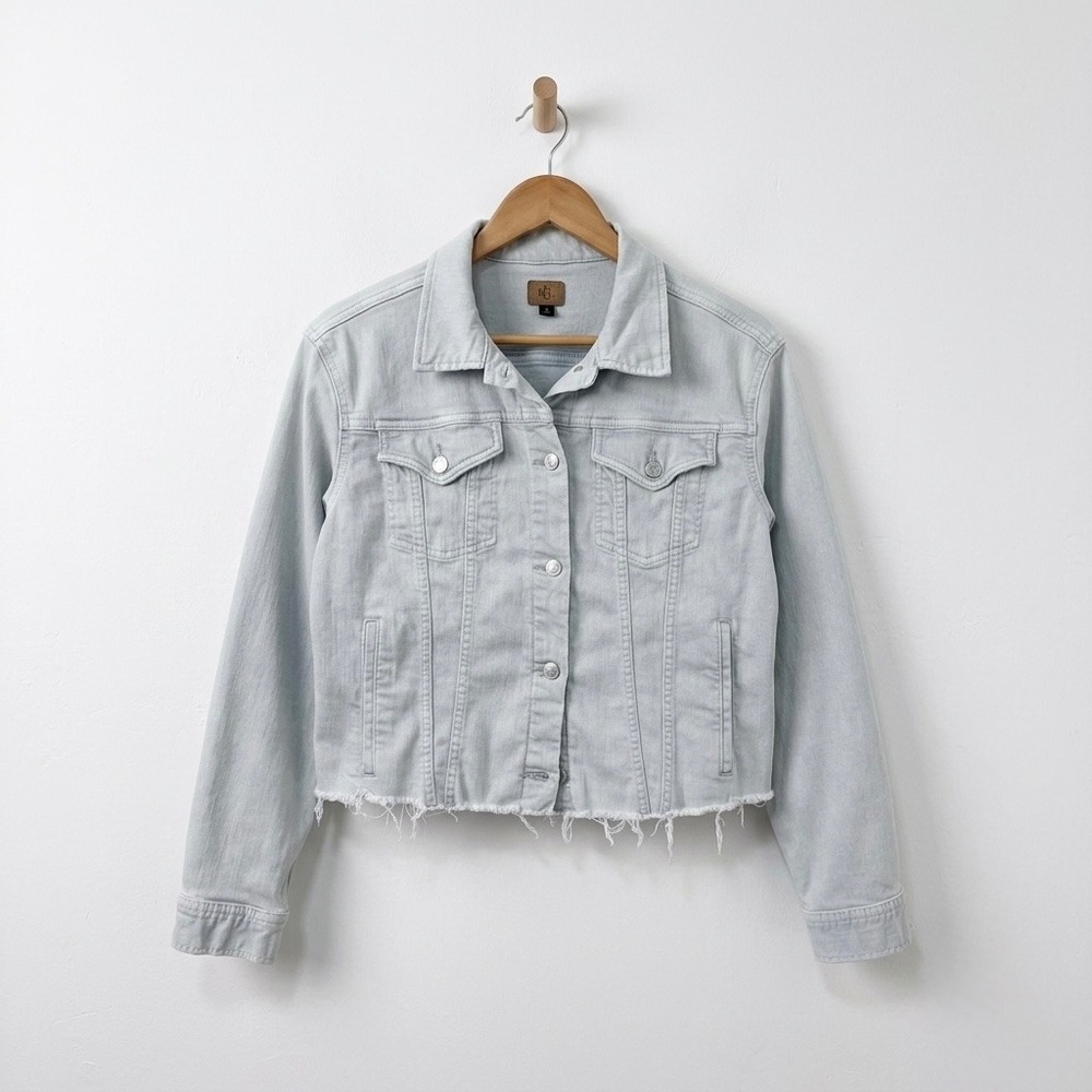 Lauren Ralph Lauren Cropped Denim Jacket L Frayed Raw Hem Boho Indie Trucker LRL